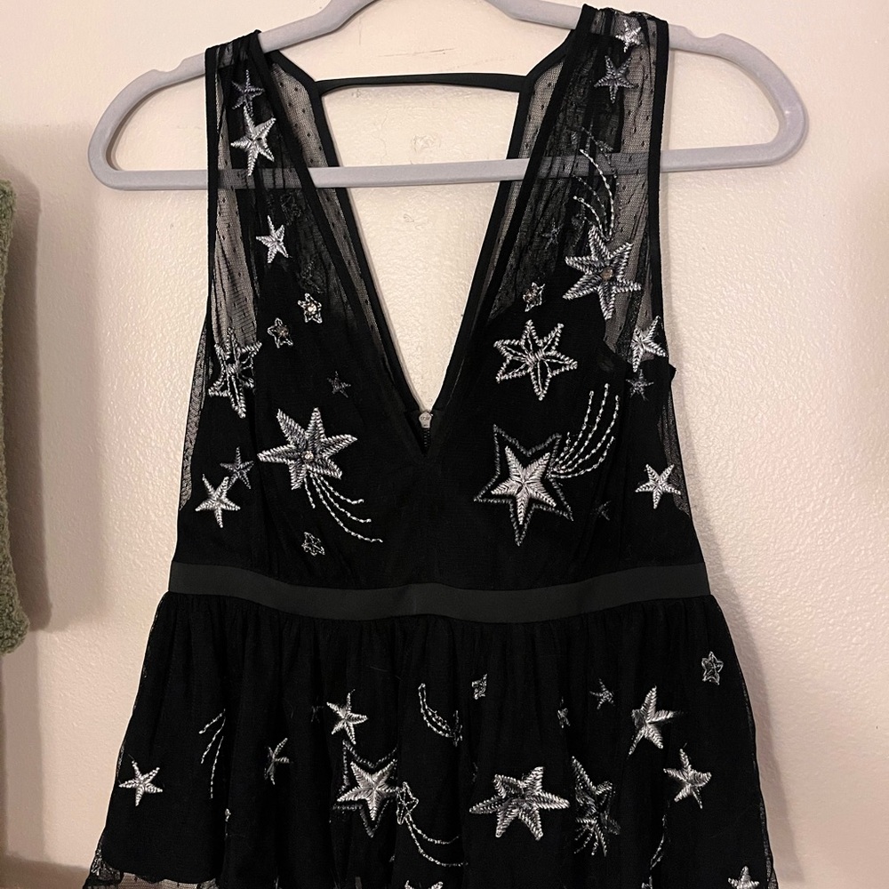 Starry Black Dress with Silver Embroidery